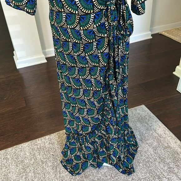 Silk & Salt Journey Maxi Wrap Dress in African Peacock Print L - Picture 3 of 6